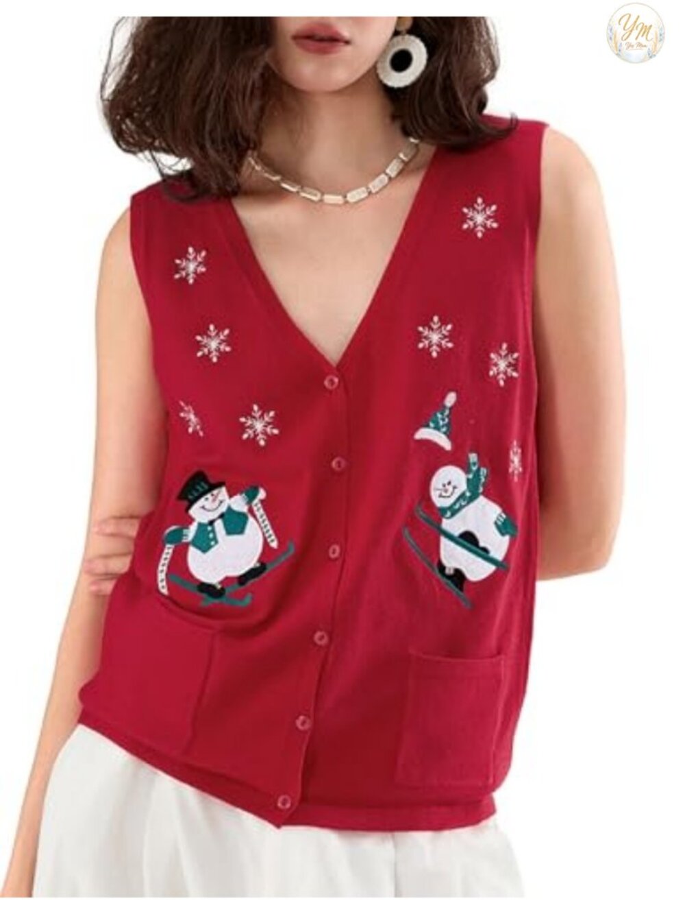 KNITTED BUTTON SWEATER VEST EMBROIDERED SLEEVELESS CARDIGAN